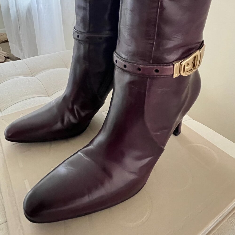 Vintage Gucci Purple Knee High Leather Heeled Boots Sz 37.5